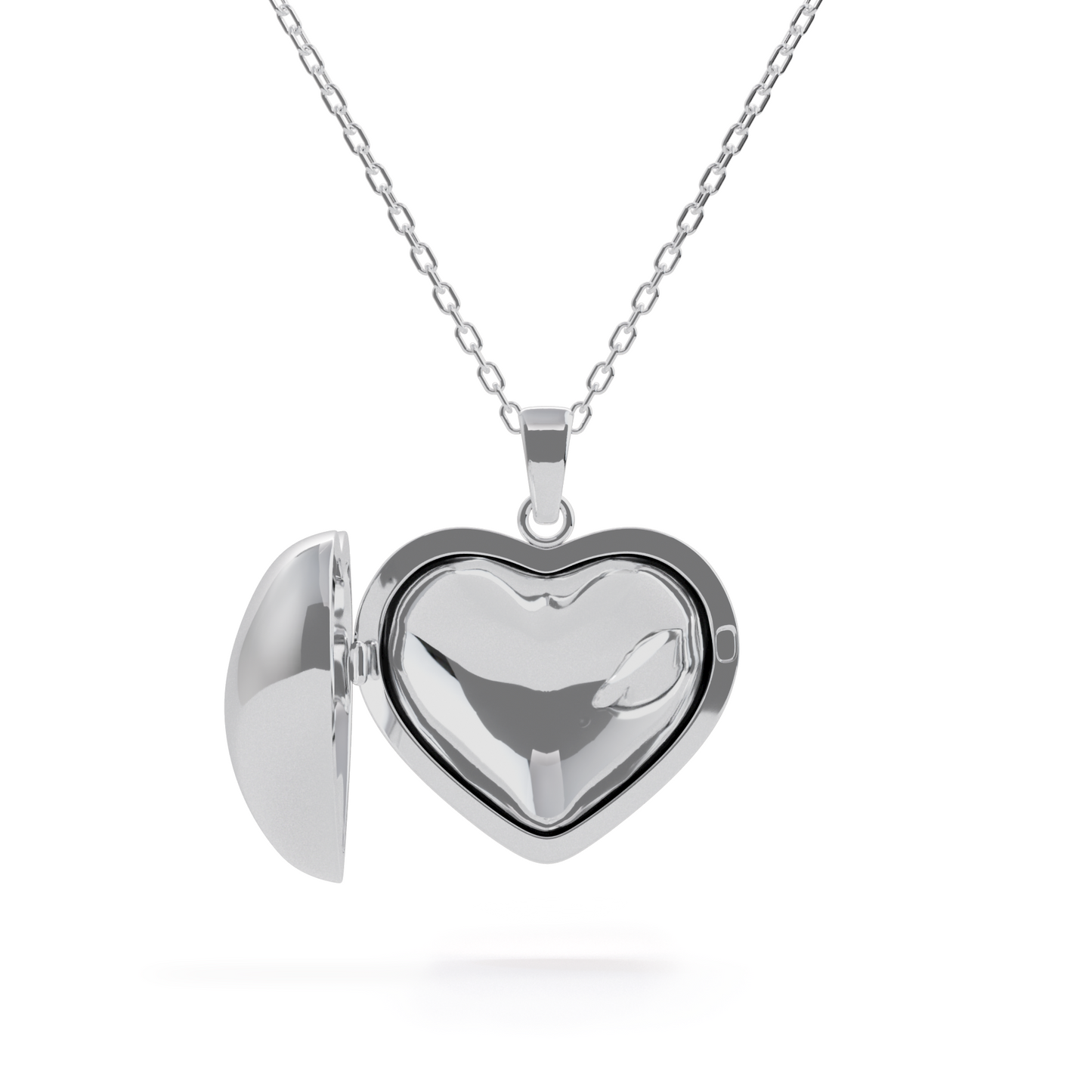 Heart Locket Charm Necklace - White Gold